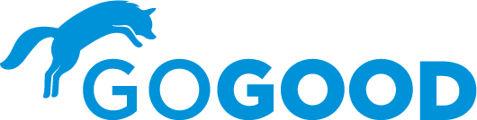 Logo GoGood com uma raposa acima no nome, em azul com fundo branco